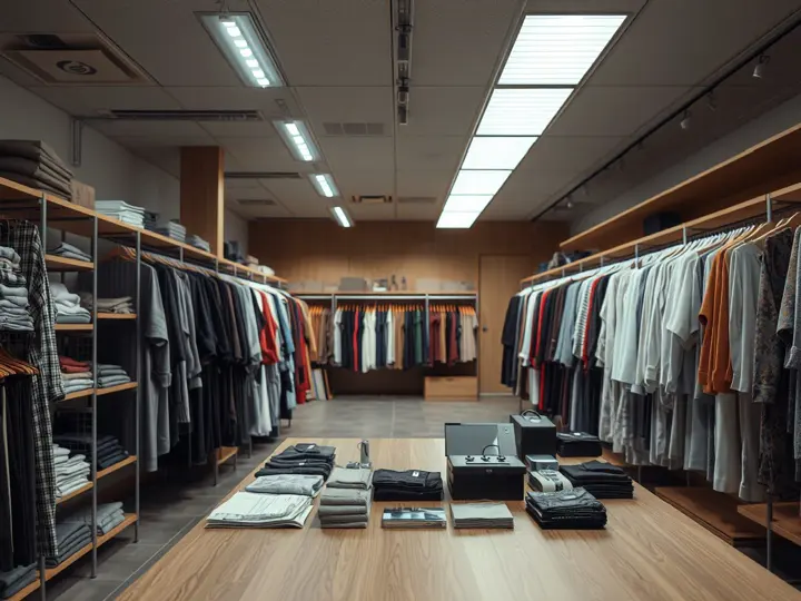 改造前的服装店内部,通道狭窄、陈列拥挤